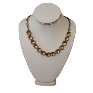 J. Crew Brûlée Necklace Pink Enamel Yellow Crystal Chunky Gold Tone Chain 22"